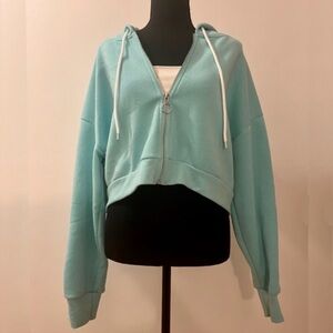 Teal zip up sweater crop top